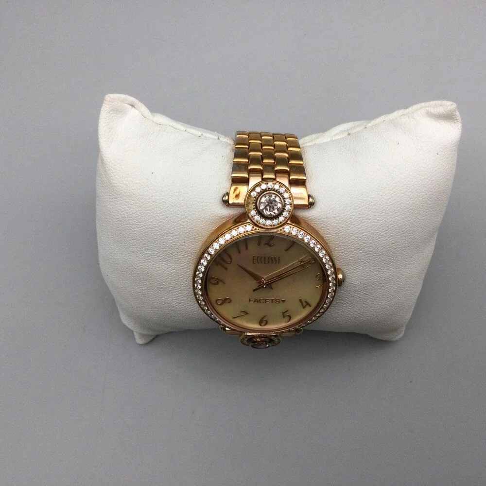 Ecclissi Facets Women Watch 34mm MOP Crystal Rose Gold Tone New Battery 5.5